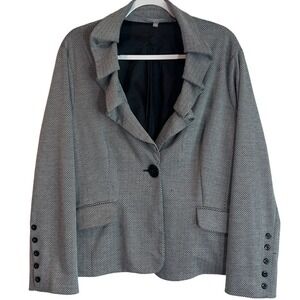 NY Collection Black and White Herringbone Blazer Ruffled Collar‎ Size 2X